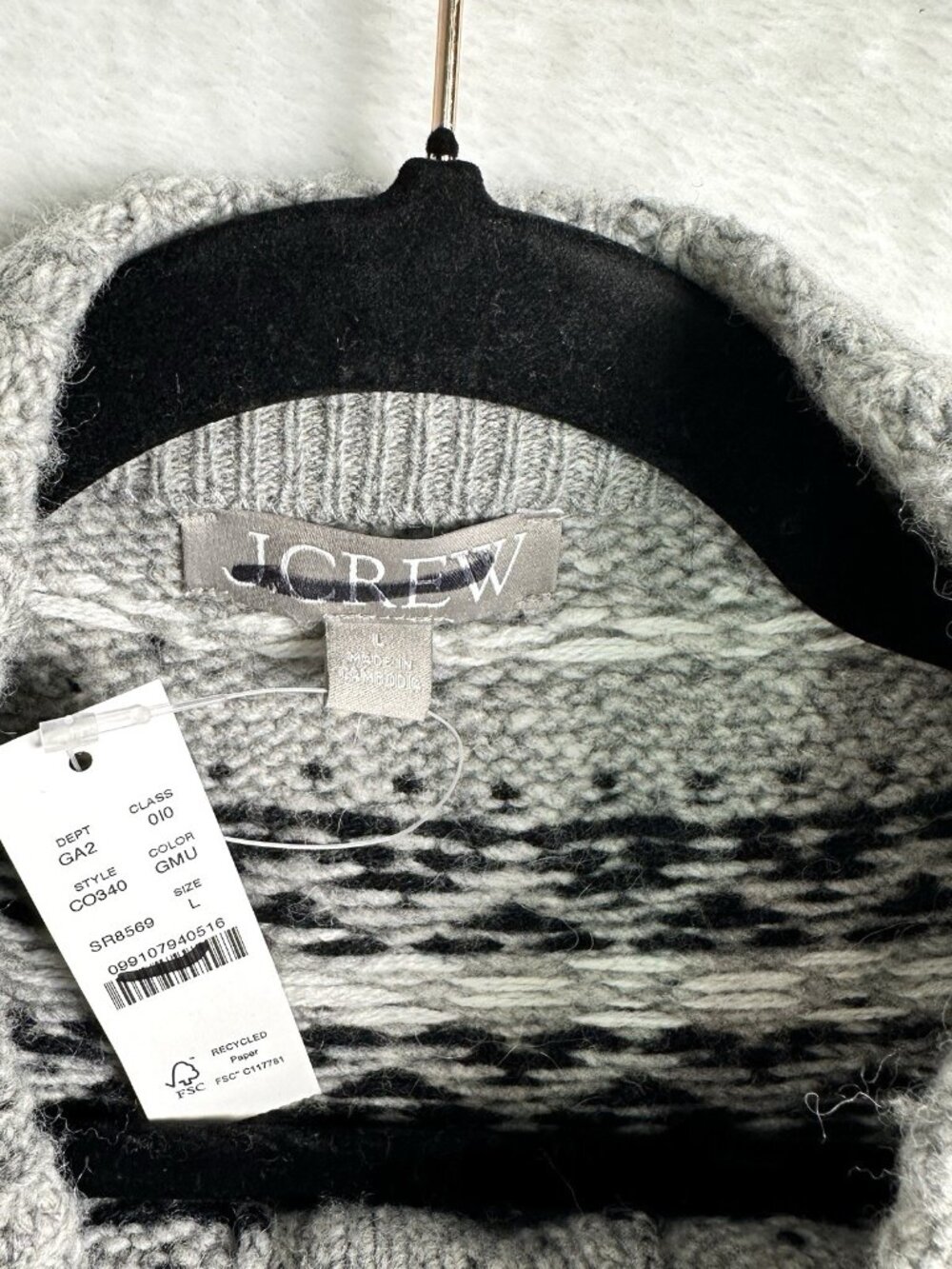 J.Crew Women Fair Isle Cardigan In Wool Alpaca Blend Gray Large Cabin Core NWT - Picture 10 of 16
